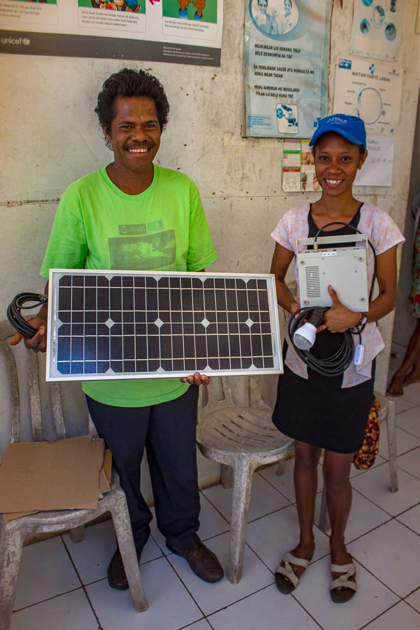 Macadade has no electricity. Vega's solar lamps come with battery and 2 bright LED lamps and are also portable for emergencies.