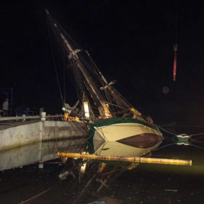 On the 8th of February, 2019, PSS shipyard dropped historic vessel Vega twice completely flooding her. The boat and all her contents were severely damaged.