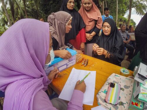 Since many of the elderly cannot read, we use a simple needle and thread to test. Watching how far away they hold the needle helps judge the right strength of glasses. For some it was the first time in years that they could see well enough to thread a needle.